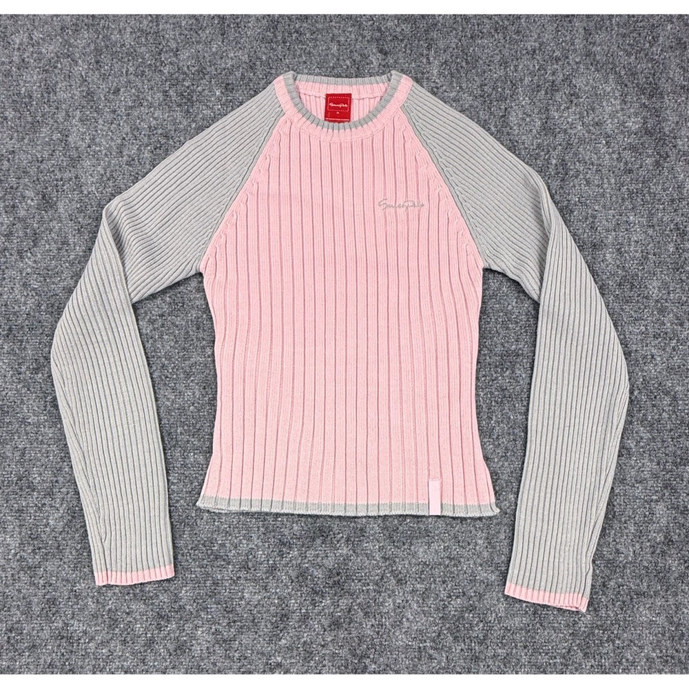 Southpole Ribbed Long Sleeve Sweater Pink Grey Raglan Size S NWT
